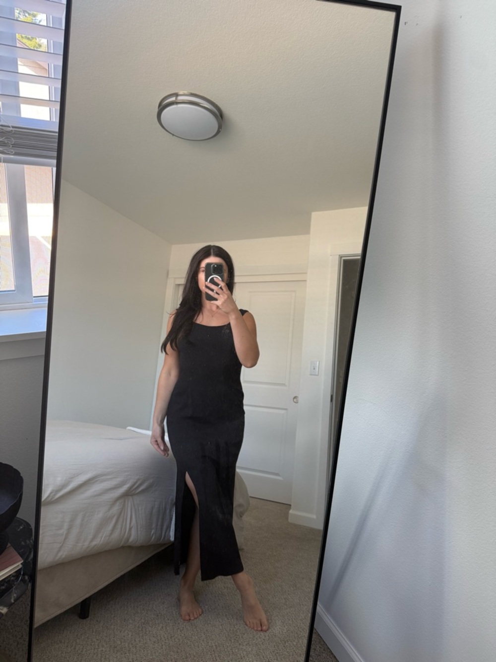 Black Sleeveless Midi Dress with Front Slit